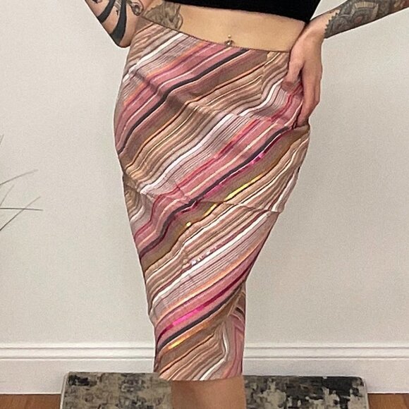 Y2K Missoni Striped Regular Pencil Skirt Back Zip Size 12 Pink - Picture 3 of 8